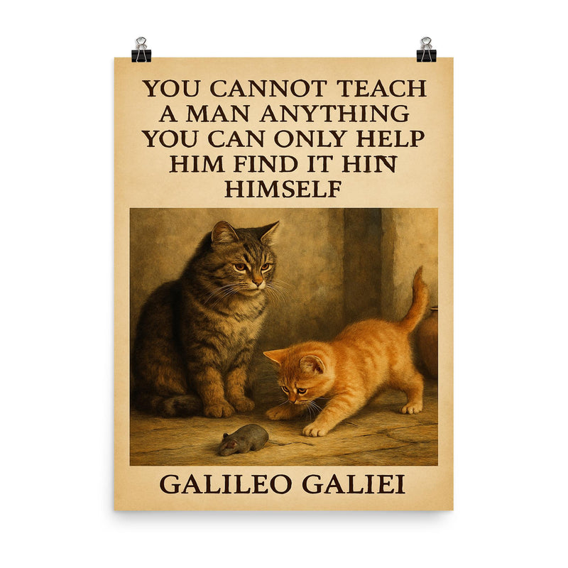 Galileo quote you cannot teach a man only help him find it within himself poster on a plain backdrop in size 8