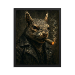 Gangster squirrel smoking a cigar framed print on a plain backdrop in size 16"x20".