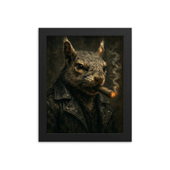 Gangster squirrel smoking a cigar framed print on a plain backdrop in size 8"x10".