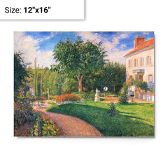 Garden of Les Mathurins at Pontoise by Camille Pissarro metal print on a plain backdrop in size 12"x16".