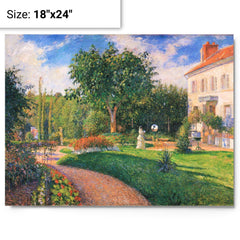 Garden of Les Mathurins at Pontoise by Camille Pissarro metal print on a plain backdrop in size 18"x24".