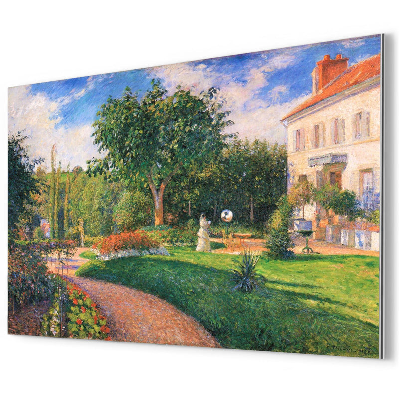 Garden of Les Mathurins at Pontoise by Camille Pissarro metal print mockup