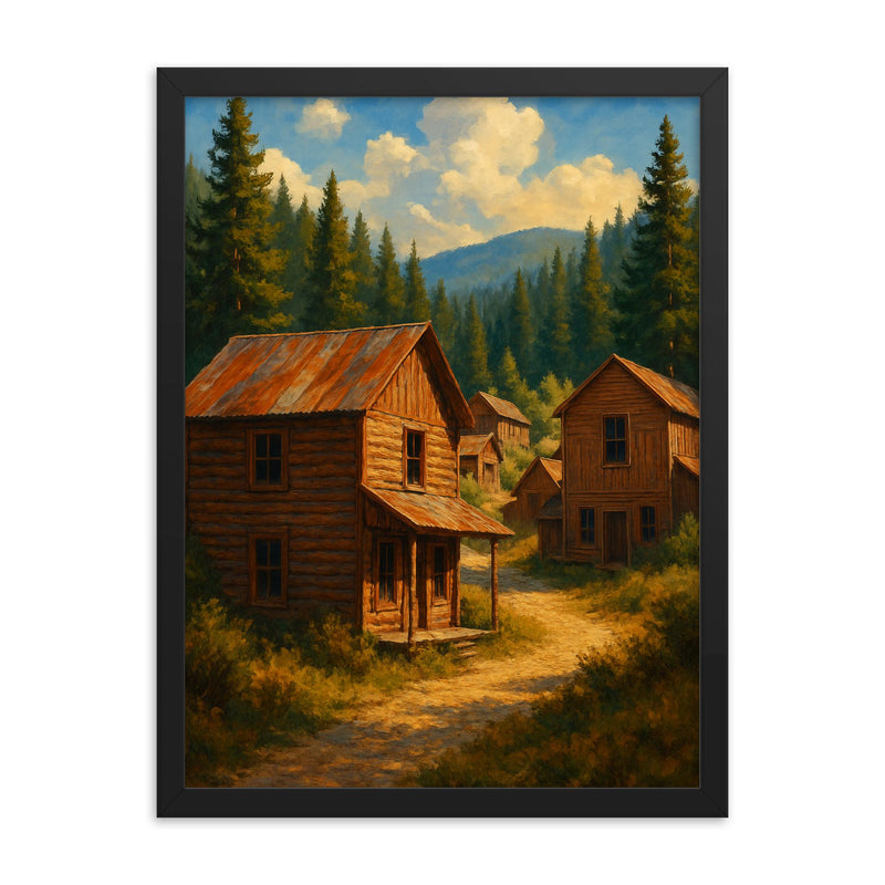 Garnet Ghost Town Montana USA framed print on a plain backdrop in size 18