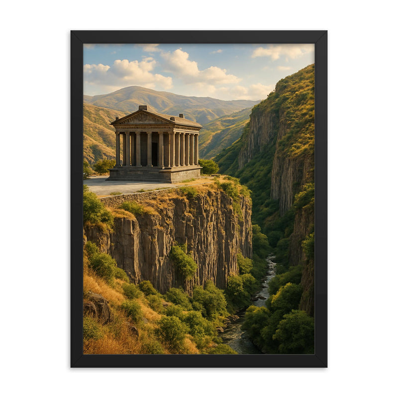 Garni Temple Basalt Gorge Armenia framed print on a plain backdrop in size 18