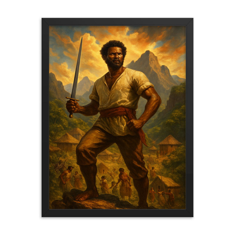 Gaspar Yanga mountain maroon stronghold tableau framed print on a plain backdrop in size 18