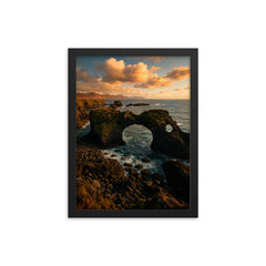 Gatklettur Sea Arch Arnarstapi Iceland framed print on a plain backdrop in size 12"x16".
