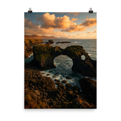 Gatklettur Sea Arch Arnarstapi Iceland poster on a plain backdrop in size 8"x10".