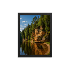 Gauja Sandstone Cliffs Latvia framed print on a plain backdrop in size 12"x16".