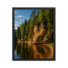 Gauja Sandstone Cliffs Latvia framed print on a plain backdrop in size 16"x20".