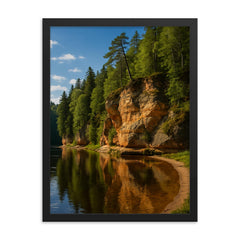Gauja Sandstone Cliffs Latvia framed print on a plain backdrop in size 18"x24".