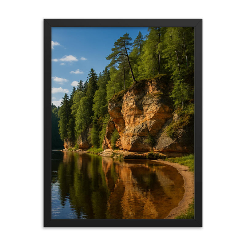 Gauja Sandstone Cliffs Latvia framed print on a plain backdrop in size 18