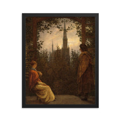 Gazebo in Greifswald by Caspar David Friedrich, 1818 framed print on a plain backdrop in size 16"x20".