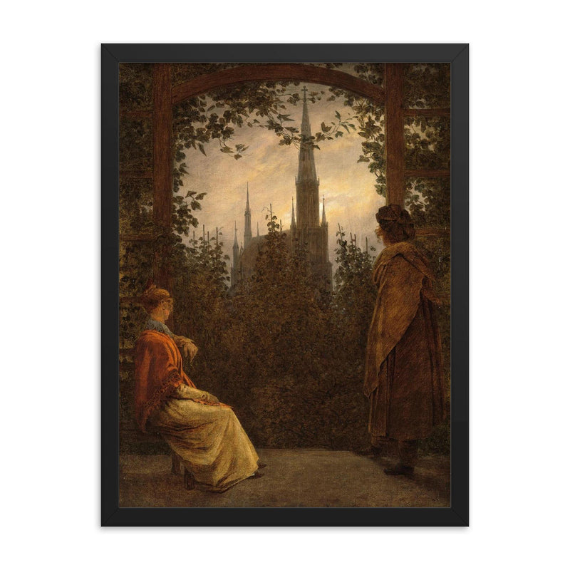 Gazebo in Greifswald by Caspar David Friedrich, 1818 framed print on a plain backdrop in size 18