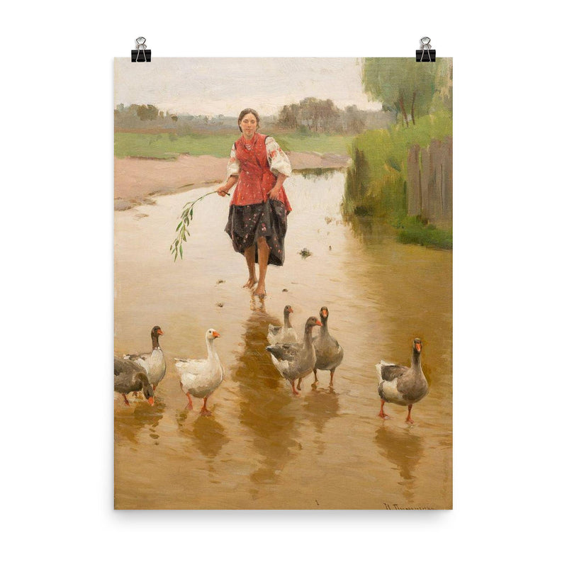 Geese, Let's Go Home by Mykola Pymonenko, 1911 poster on a plain backdrop in size 8