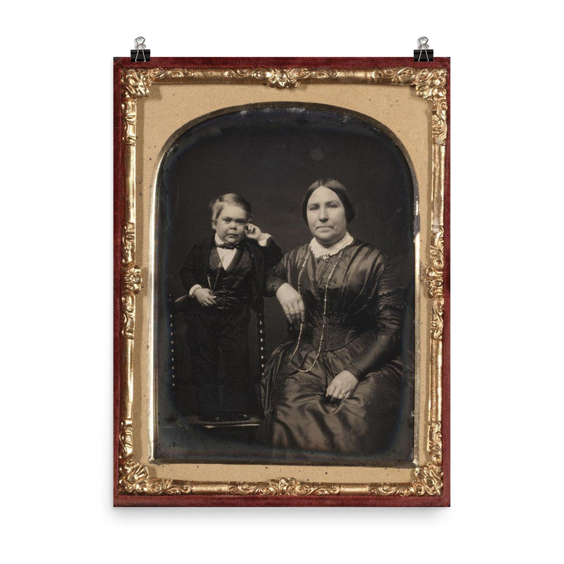 General Tom Thumb and His Mother, Circa 1853 poster on a plain backdrop in size 8