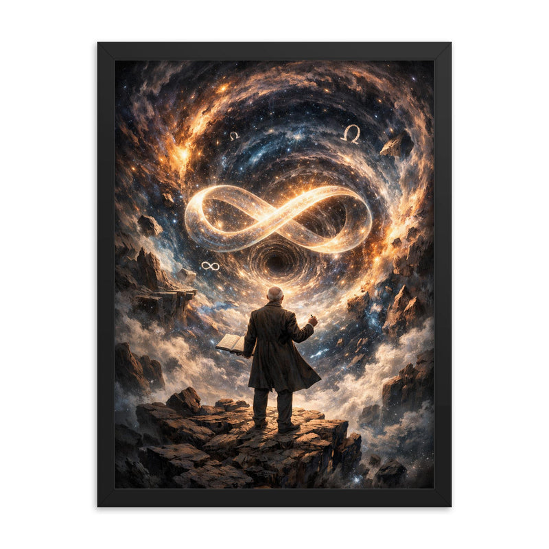 Georg Cantor confronting the infinite framed print on a plain backdrop in size 18