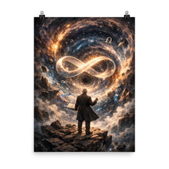 Georg Cantor confronting the infinite poster on a plain backdrop in size 8"x10".