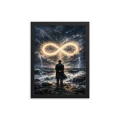 Georg Cantor facing infinity on storm black shore framed print on a plain backdrop in size 12"x16".