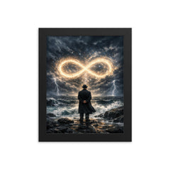 Georg Cantor facing infinity on storm black shore framed print on a plain backdrop in size 8"x10".