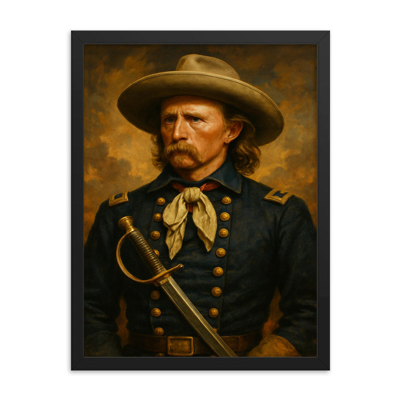 George Armstrong Custer framed print on a plain backdrop in size 18