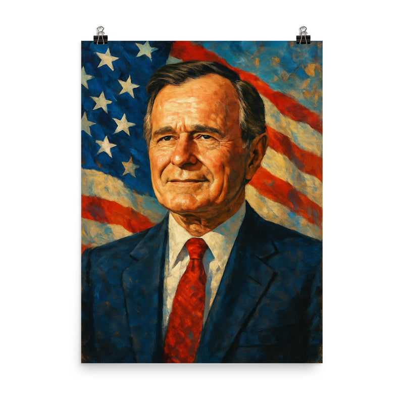 George H W Bush poster on a plain backdrop in size 8