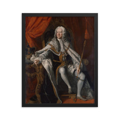 George II of Great Britain framed print on a plain backdrop in size 16"x20".