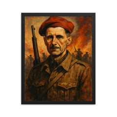 George Orwell in Spanish Civil War framed print on a plain backdrop in size 16"x20".