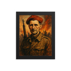 George Orwell in Spanish Civil War framed print on a plain backdrop in size 8"x10".
