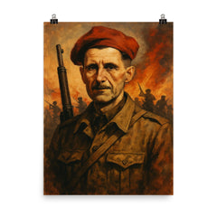 George Orwell in Spanish Civil War poster on a plain backdrop in size 8"x10".
