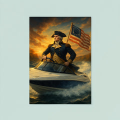 George Washington crossing a river in a modern speedboat instead of a rowboat poster 8