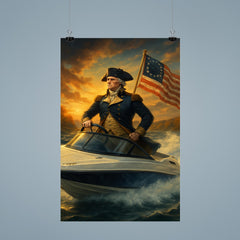 George Washington crossing a river in a modern speedboat instead of a rowboat poster 9