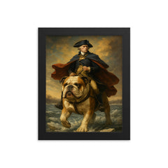 George Washington crossing the Delaware riding a giant bulldog framed print on a plain backdrop in size 8"x10".
