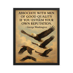 George Washington quote associate with good men eagle flying with noble birds inspiring framed print on a plain backdrop in size 16"x20".