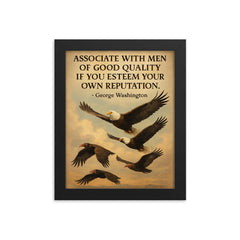 George Washington quote associate with good men eagle flying with noble birds inspiring framed print on a plain backdrop in size 8"x10".