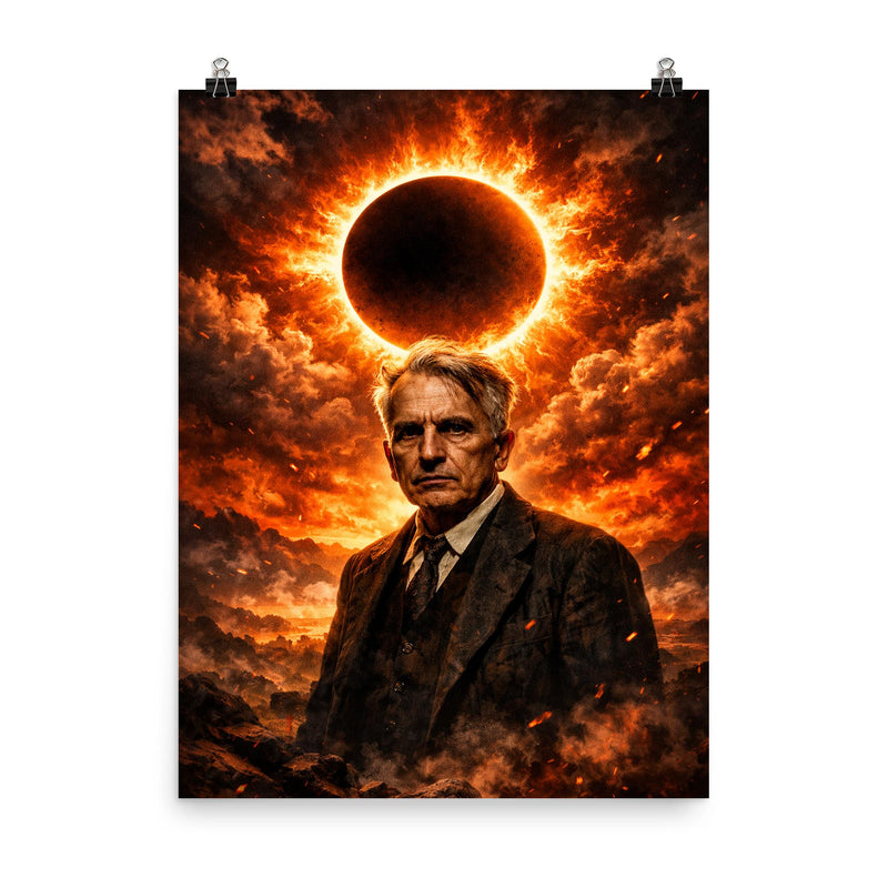 Georges Bataille before solar eclipse blaze poster on a plain backdrop in size 8