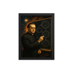 Georges Lemaitre before expanding cosmos diagrams framed print on a plain backdrop in size 12"x16".