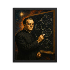 Georges Lemaitre before expanding cosmos diagrams framed print on a plain backdrop in size 16"x20".