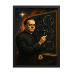 Georges Lemaitre before expanding cosmos diagrams framed print on a plain backdrop in size 18"x24".