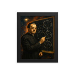 Georges Lemaitre before expanding cosmos diagrams framed print on a plain backdrop in size 8"x10".