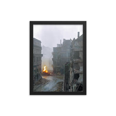 German Panther Tank Burning During the Battle of Cologne, March 1945 framed print on a plain backdrop in size 12"x16".