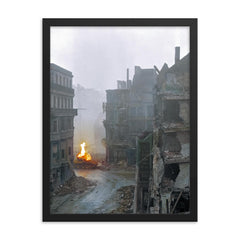 German Panther Tank Burning During the Battle of Cologne, March 1945 framed print on a plain backdrop in size 18"x24".