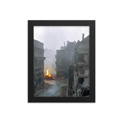 German Panther Tank Burning During the Battle of Cologne, March 1945 framed print on a plain backdrop in size 8"x10".