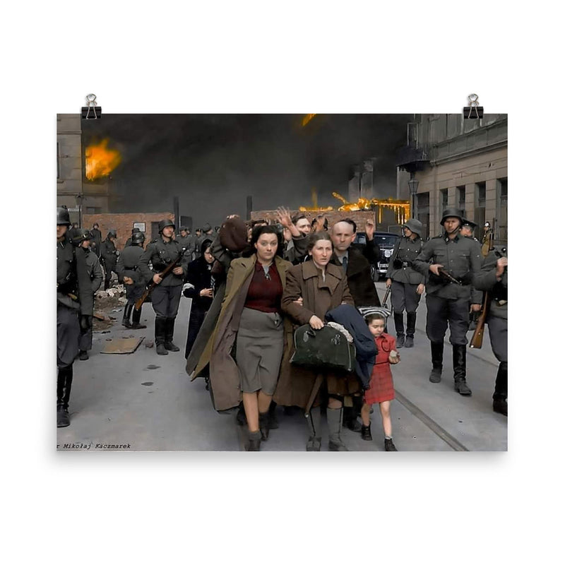German Soldiers Leading Jewish Civilians Out of the Warsaw Ghetto, April 19, 1944 poster on a plain backdrop in size 8