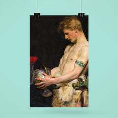 Germanic Warrior Looking at a Roman Helmet by Osmar Schindler, 1902 poster 6