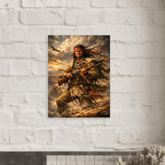 Geronimo rifle and cliffside wind metal print mockup