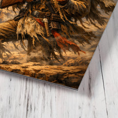 Geronimo rifle and cliffside wind metal print mockup