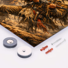 Geronimo rifle and cliffside wind metal print mockup