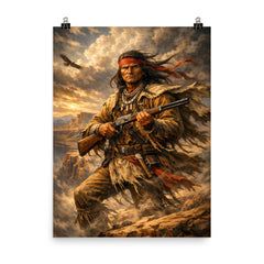 Geronimo rifle and cliffside wind poster on a plain backdrop in size 8"x10".