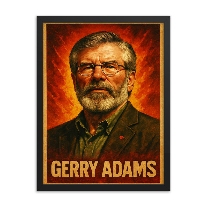 Gerry Adams framed print on a plain backdrop in size 18