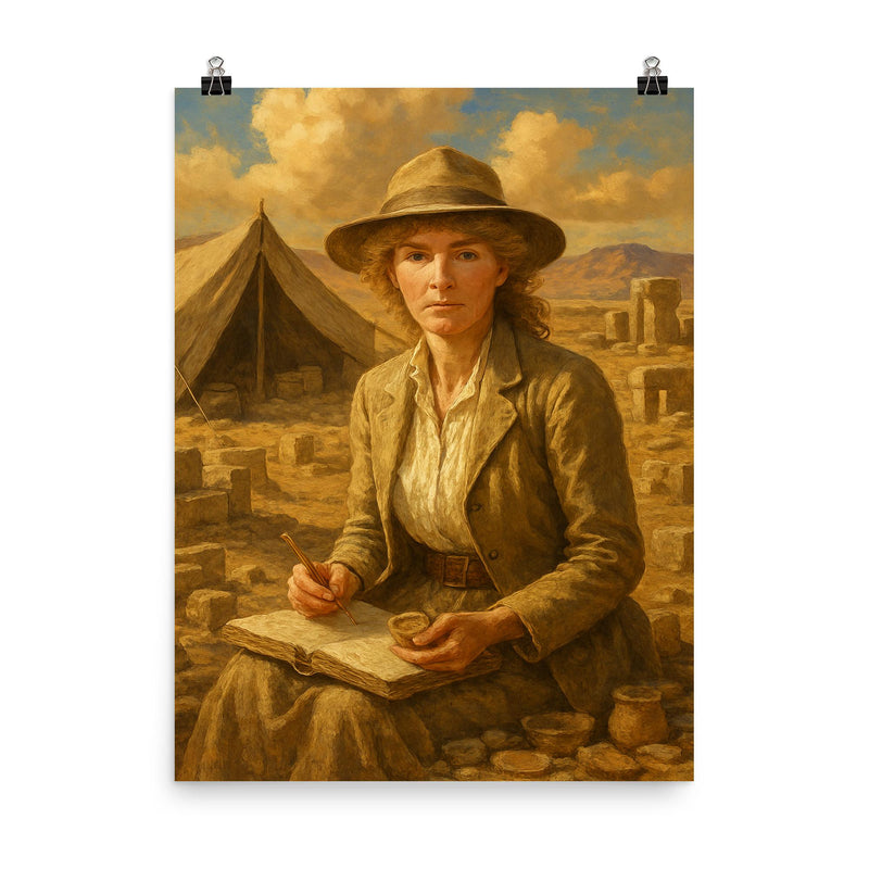 Gertrude Bell in desert archaeology camp poster on a plain backdrop in size 8